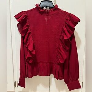 Valencia & Vine Maroon/Burgundy long sleeve ruffle detail shirt